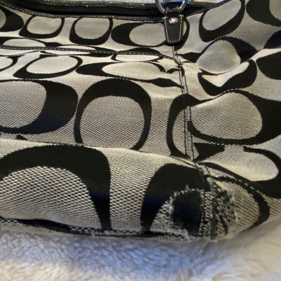 Coach Leah Signature C Jacquard Print Tote Shoulder Bag Purse Satchel Blk Gry XL - Picture 4 of 9